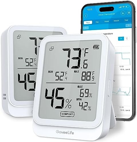 GoveeLife Bluetooth Hygrometer Thermometer H5104, LCD Digital White 2-Pack