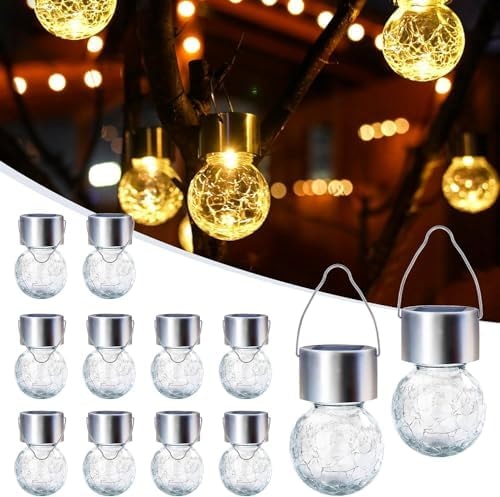 GIGALUMI Solar Lights Outdoor Hanging Lantern Garden Decor for Outside 12Pc