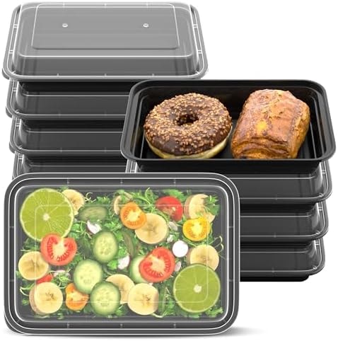 Geisoun 50 Pack 28oz Meal Prep Containers Reusable with Easy Open Lids, Sturdy Leakproof Food Safe, To Go Take Out Plastic Food Storage Containers with Lids, Microwave Freezer Dishwasher Safe, Black