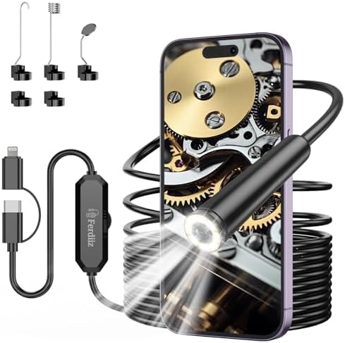 Ferdiiz 1920P HD Borescope, 16.4ft Semi-Rigid, iPhone & Android