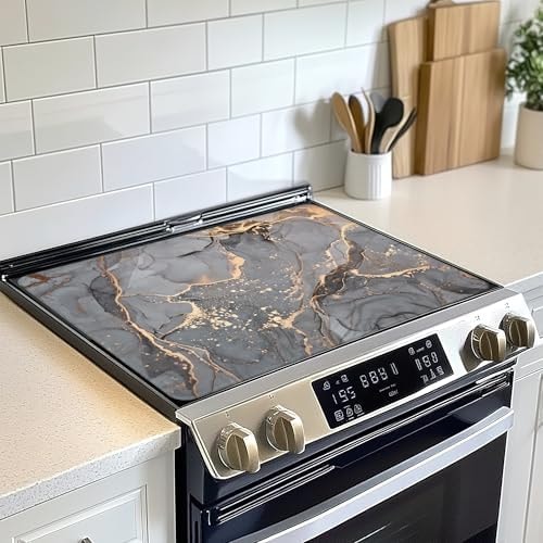 Gray Gold Marble Electric Stove Top Cover Protector,Glass Flat Top Stove Mat,Heat-Resistant Oven Induction Cooktop Mat for Ceramic Countertop Mats Dish Drying Mat