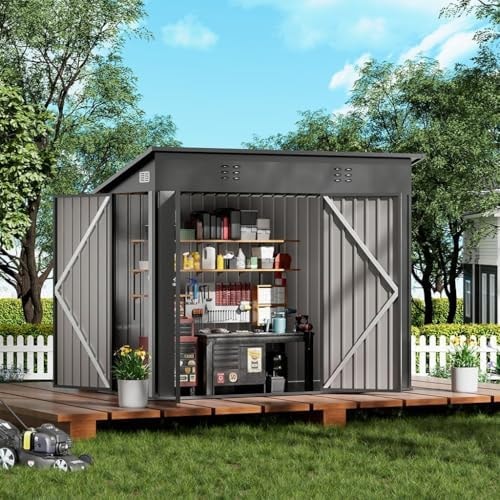 COMHOMA 8'x4' Shed Outdoor Storage,Metal Garden Tool Utility