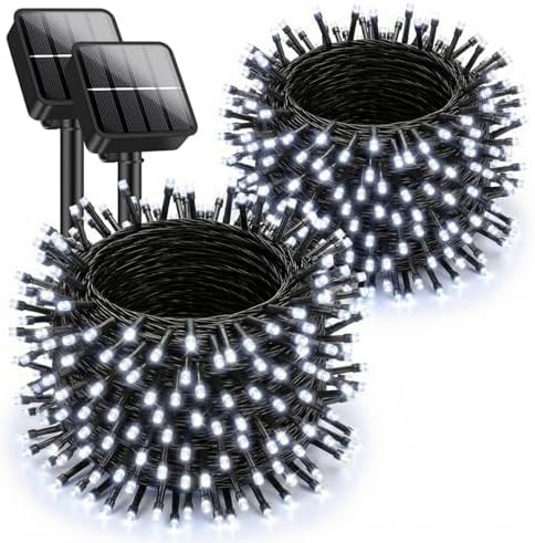 Brightever Solar String Lights for Outside, 2-Pack Total 92FT 240 LED Solar Powered Fairy Lights IP65 Waterproof, Outdoor String Light for Patio, Yard, Tree, Balcony, Garden Decorations, Cool White