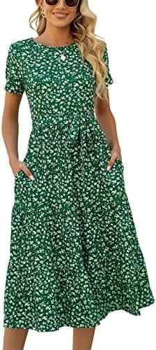 Lyrur Women's Summer Floral Short Sleeve Modest Teacher Church Midi Dress