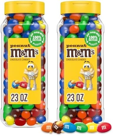 M&M's Peanut Candy Jars, Assorted Chocolate Candies, Party Size Bulk, 23 Ounces Each
