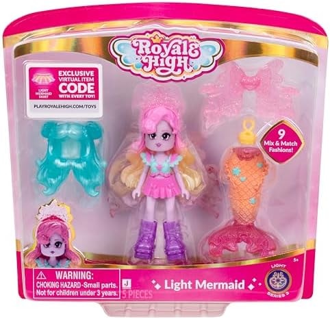 Royale High 3” Light Mermaid Fashion Doll - 1 Figure with 9 Fashion Accessories - Virtual Item Code Included - Series 3 - Ages 5+