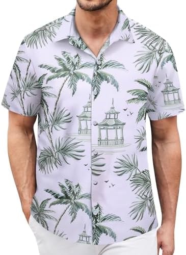 Hawaiian Shirt for Men Short Sleeves Tropical Printed Casual Button Down Summer Beach Floral Shirts