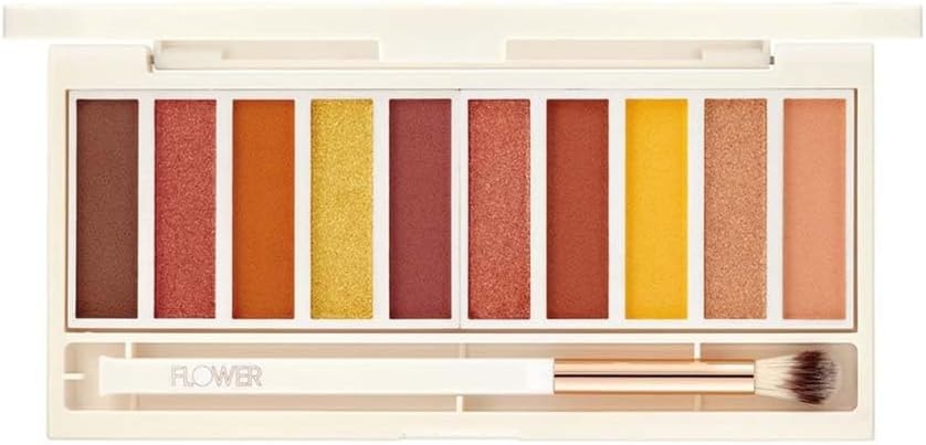 FLOWER BEAUTY Shimmer & Shade Eyeshadow Palette | 10 Mix-and-Match Matte & Shimmery Shades | Eye Makeup with Brush Included | Cruelty Free (Sun's Blazing)