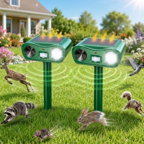 18-60 kHz Ultrasonic Solar Animal Repeller, 2-Pack Deer Repellent Devices