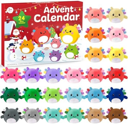 Advent Calendar 2026-24 Days of Surprises with Mini Axolotl Plush Toys