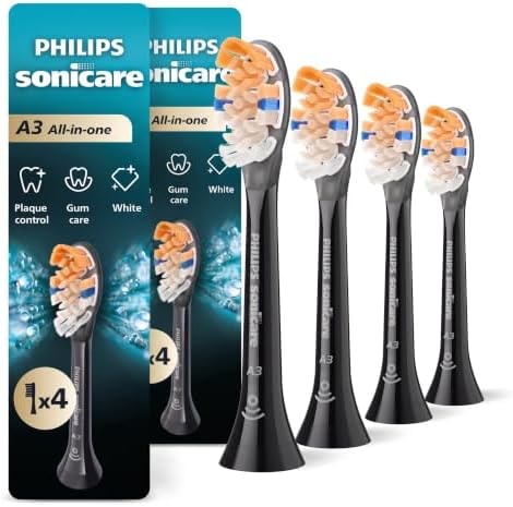 Philips Sonicare A3 All-in-One - Genuine Replacement Electric Toothbrush Heads,Black One Year Supply,HX9094/95,(Pack of 8)