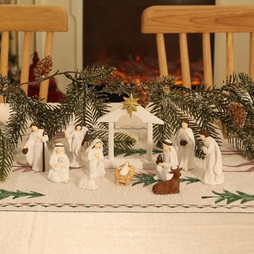 MEETYAMOR Nativity Sets for Christmas Indoor, Set of 11 Resin Nativity Scene Figurines Set for Christmas Decor, Christmas Decorations Indoor for Home Table Mantel Kitchen Shelf