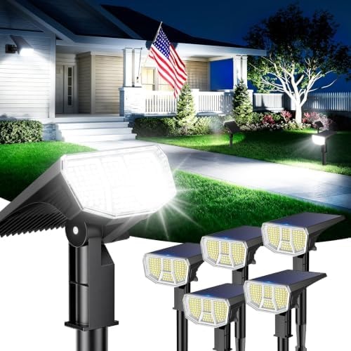 LETMY 6 Pack Solar Spot Lights Outdoor, 104 LED Solar Spotlights, IP65 Waterproof Solar Powered Outdoor Lights, Auto On/Off, Solar Lights Outdoor for Yard, Garden, Patio, Wall, Tree & Flag, Cool White