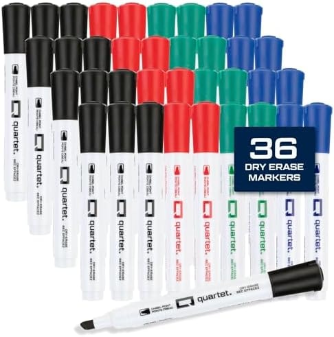 Quartet Dry Erase Markers, Chisel Tip White Board Dry Erase Markers with DryGuard Ink Protection, Office Essentials, Black, Red, Blue, Green, 36 Pack (Q120Z04-R)