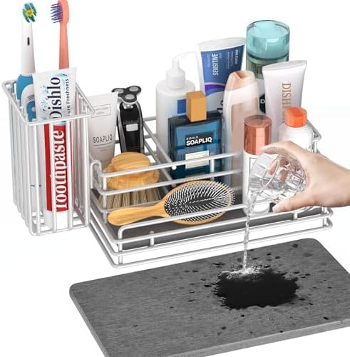 Yofidra Sponge Holder for Kitchen Sink Organizer Caddy: Sink Sponge with Instant Drying Stone, Metal Stainless Steel Basket Home Decor Storage and Organization Accessories 9.5" X 5.5" X 5.7" (White)