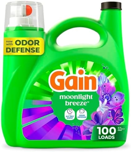Gain Liquid Laundry Detergent with Odor Defense, Moonlight Breeze Scent, Laundry Soap For HE Washing Machines, 132 fl oz, 100 Loads (Packaging May Vary)