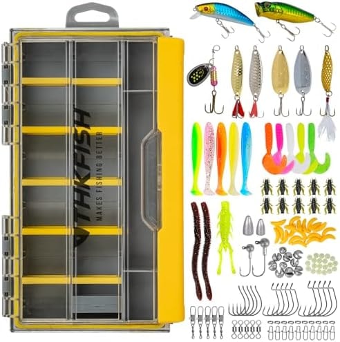 THKFISH 130PCS Compact Fishing Tackle Kit, All-in-One Fishing Gear Lure Bait Accessories Kit for Freshwater Bass Trout, Perfect Father Day Gifts for Men Dad Anglers
