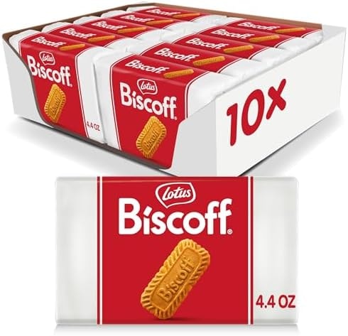 Lotus Biscoff Cookies, Caramelized Biscuit Cookies, 16 Cookies (Pack of 10), Non GMO + Vegan, 4.4 Ounce (Pack of 10), Snack Pack Size. [Packaging may vary]