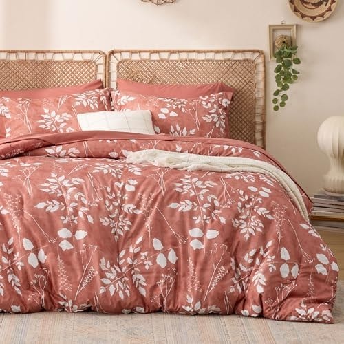 Bedsure Floral Dusty Pink Comforter Set, Full Bedding Sets, 7 Piece