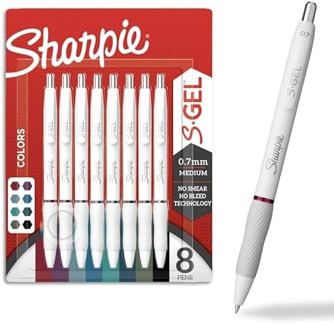 Sharpie S-Gel Pens, Fashion Barrel White Pearl, Medium Point (0.7mm), Bold Ink Colors, 8 Count
