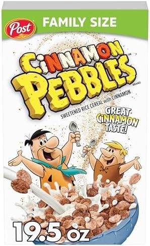 Cinnamon PEBBLES Breakfast Cereal for Kids, Gluten Free, Made with Sweetened Puffed Rice, Family Size, 19.5 oz