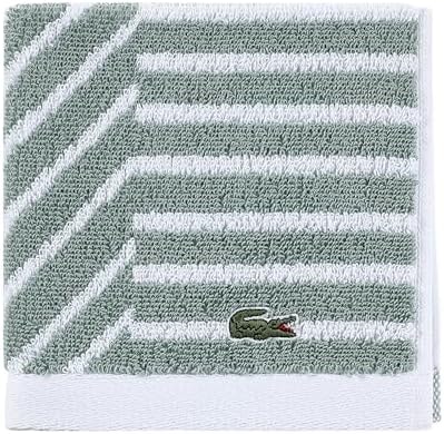 Lacoste Guethary Striped Towel – 100% Cotton, Reversible Modern Geometric Design, Soft & Absorbent, Durable & Lightweight, Machine Washable – Aloe, 13"x13" Washcloth