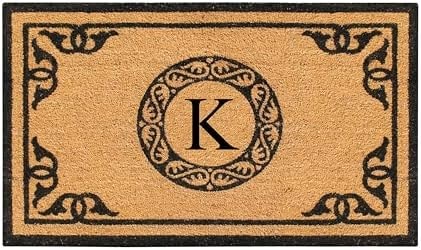 A1HC Natural Coir Monogrammed Doormat for Outside Entrance, Anti-Shed Treated Mats, Heavy Duty Durable EntryMat, Easy to Clean Front Door Mat - K, 24" X 39"