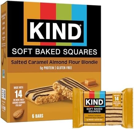 KIND Soft Baked Squares, Salted Caramel Almond Flour Blondie, Gluten Free, Healthy Snack Bars, 5g Protein, 6 Count