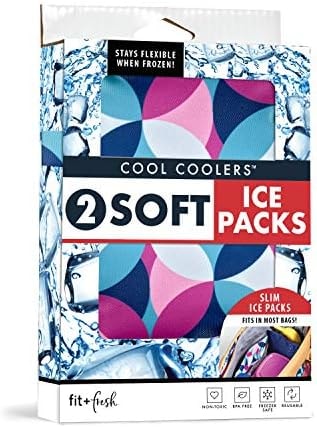 Fit & Fresh Cool Coolers 2 Pack Soft Ice for Lunch Bags, Flexible Stretch Nylon, Durable, Reusable Lunch Box Ice Packs, Soft Ice, Reusable Freezer Packs, Lunch Ice, Easy to Clean, Geo & Navy