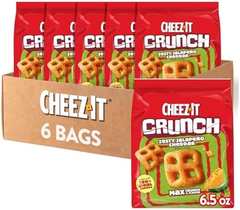 Cheez-It Crunch Cheesy Baked Snacks, Zesty Jalapeno Cheddar (6 Bags)