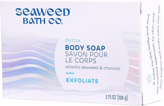 Seaweed Bath Co. Exfoliate Detox Body Soap, 3.75 Ounce, Sustainably Harvested Seaweed, Charcoal (Packaging May Vary)