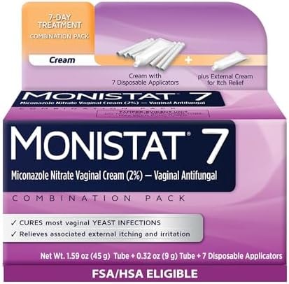 Monistat 7-Day Yeast Infection Treatment for Women, Miconazole Cream (45g Tube) with 7 Disposable Applicators & External Itch Relief Anti-Itch Cream (9g Tube) Combo Pack