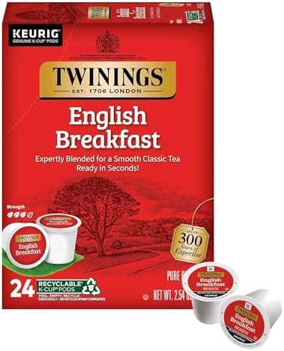 Twinings English Breakfast Black Tea K-Cup Pods for Keurig, 24 Count (Pack of 1), Smooth, Flavourful, Robust, Caffeinated, Enjoy Hot or Iced