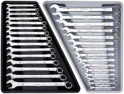 toolant Max Grip 30pcs Professional Metric & SAE Combination Wrench Set with Long Pattern Offset Heads Anti-Slip Teeth & Color-Coded Markings for Machinist, Auto, maintenance, DIYer