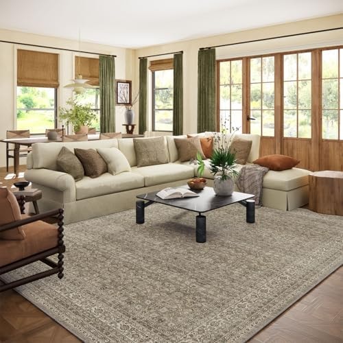 Washable Area Rugs for Living Room: 9x12 Bedroom Rug Vintage Large Rugs Stain Resistant Non Slip Low Pile Soft Lightweight Carpet for Kitchen Dining Room Farmhouse Nursery Kids Room