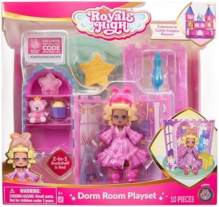 Royale High Dorm Room Playset - 1 Doll, 5 Accessories - Fits Inside Castle Playset - Virtual Item Code Included - Ages 5+