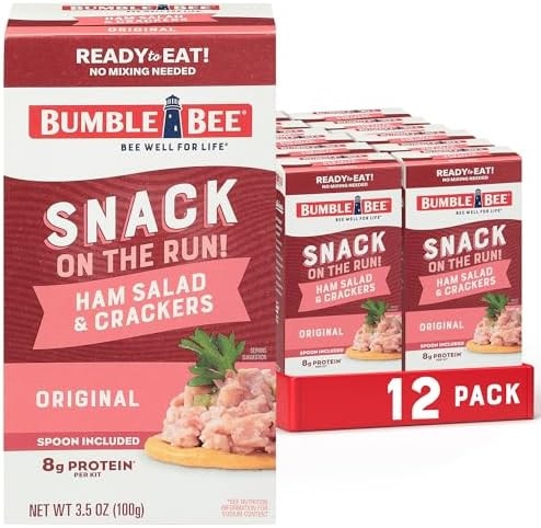Bumble Bee Snack On The Run! Protein Snack Pack - Ham Salad with Crackers - 8g Protein per Box - Ready to Eat Easy-Open Can (Pack of 12)
