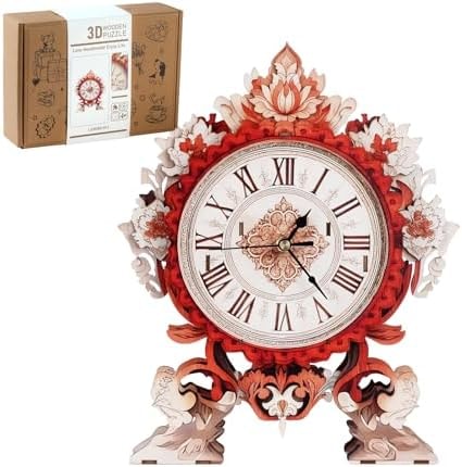 3D Puzzles for Adults-Wooden Flame Flower Clock Puzzle DIY Clock Model Kit