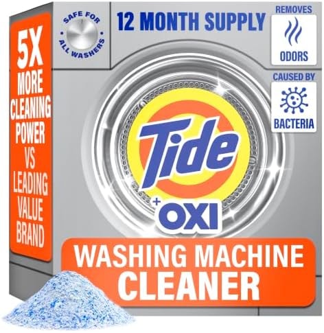 Tide Washing Machine Cleaner 52 Week Supply with Oxi for Front and Top Loader Washer Machines, Deep Cleaning Residue & Odor Eliminator, 12 Month Supply (Packaging May Vary)