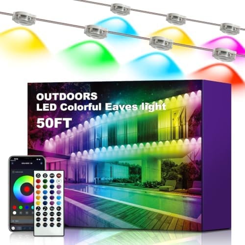XINKAITE 50FT Permanent Outdoor Lights with 25 Smart RGB+IC LEDs - 16 Million DIY Colors, IP67 Waterproof, App & Remote Control, Hundreds of Dynamic & Scene Modes for Holidays, Christmas & Home