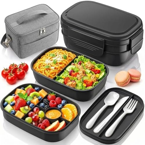 Bento Box Adult with Insulated Lunch Bag - 3 Stackable Leak-Proof Lunch Box