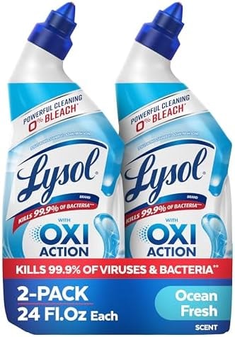 Lysol Toilet Bowl Cleaner Clinging Gel, OXI Action, 0% Bleach, 24 oz, 2Pack