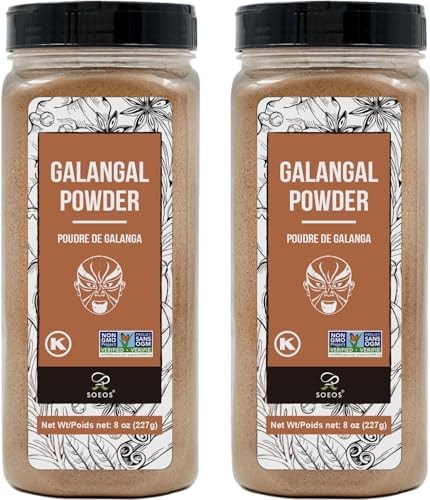 Soeos Galanga Powder 8oz (227g), Twin Pack, 16oz Total, Non-GMO, Kosher, Greater Galanga, Alpinia Galanga, Perfect for Tom Yum and Tom Kha Soups,Product of Vietnam, Galangal Powder for Cooking.