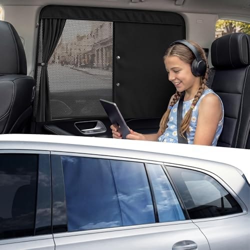 Nmoiss Exclusive Dual-Layer Car Side Window Sunshade [100% Sun Protection & Privacy, Protecting Skin & Eyes], Convertible Blackout & Mesh Shade for Baby
