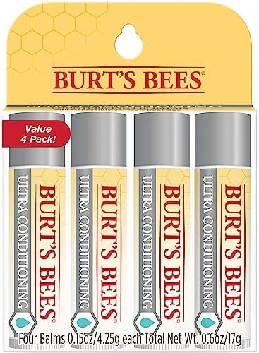 Burt's Bees Lip Balm, Moisturizing Lip Care, 0.15 oz., 4 Tubes