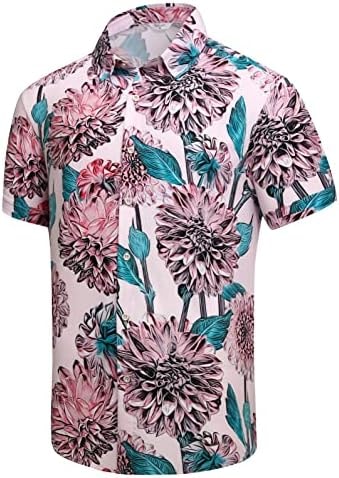SheLucki Hawaiian Shirt for Men, Unisex Summer Beach Casual Short Sleeve Button Down Shirts, Printed Palmshadow Clothing Flower Pink L