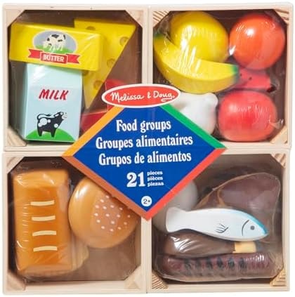 Melissa & Doug Food Groups, 21-Piece Wooden Toys Set of Pretend Play Food & Kids Play Kitchen Accessories, Preschool Toys for Girls & Boys Ages 3+