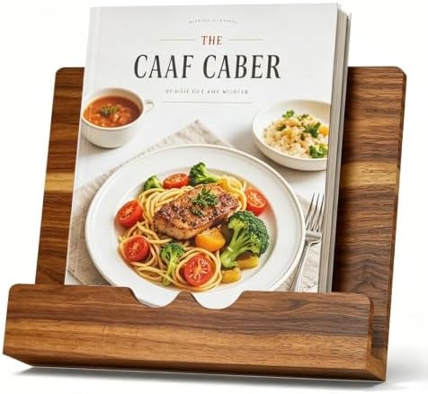 LWSFF Cookbook Stand for Kitchen Recipe Book (with Groove, Acacia Wood)
