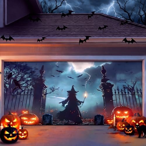 7x16ft Halloween Garage Door Cover, Large Banner for 2-Car Garage Door