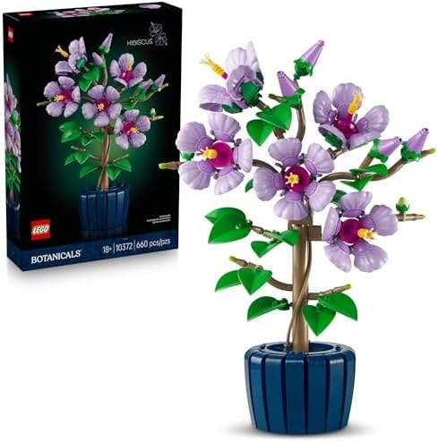 LEGO Botanicals Hibiscus Flower Building Set - Artificial Plant & Flower Building Blocks for Women & Men, Ages 18+ - Home, Office Decor Gift Idea - 10372